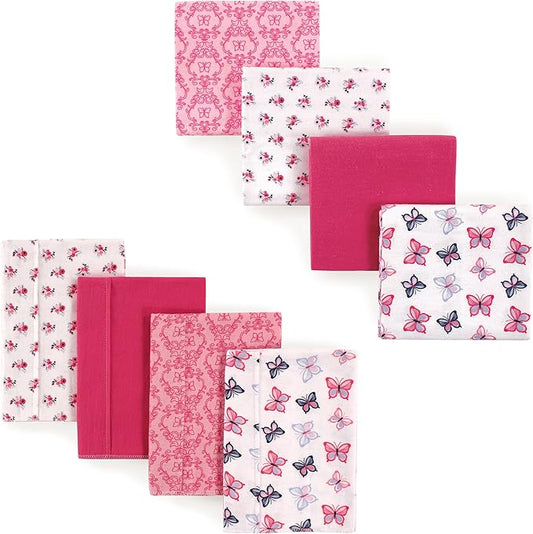 Hudson Baby Unisex Baby Cotton Flannel Burp Cloths and Receiving Blankets, 8-Piece, Butterflies, One Size