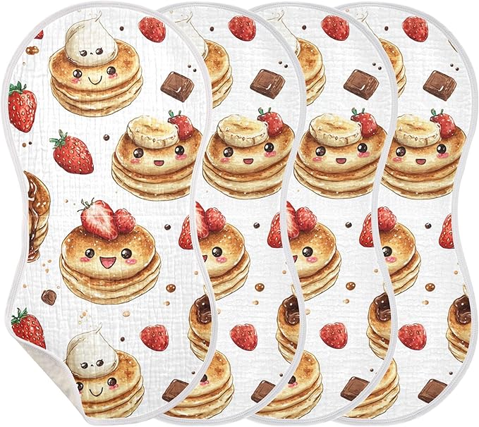 Pancakes Cakes Cute Burp Cloths Baby Boys Girls Absorbent Soft Cotton Burping Cloths Rags, 4 Pack