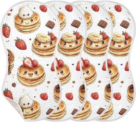 Pancakes Cakes Cute Burp Cloths Baby Boys Girls Absorbent Soft Cotton Burping Cloths Rags, 4 Pack