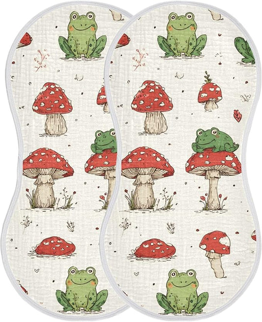 Retro Frogs Mushrooms Burp Cloths Baby Boys Girls Absorbent Soft Cotton Burping Cloths Rags 2 Pack