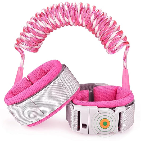 Accmor Anti Lost Wrist Link with Induction Lock, Upgraded Toddler Leash, Reflective Kids Wrist Leash for Baby, Child Walking Wristband Leashes with Magnetic Unlock Design for Girls, Rose (6.5ft)