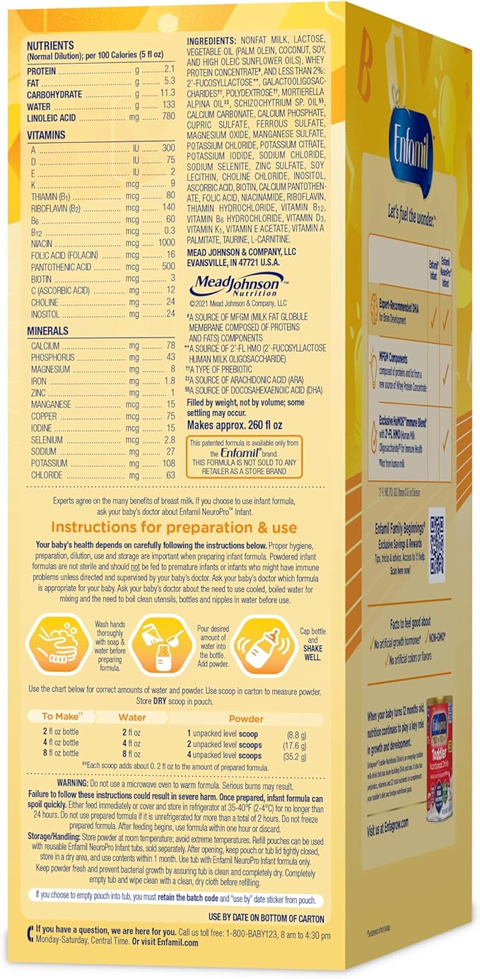 Enfamil NeuroPro Baby Formula, Brain Building Duo DHA & MFGM, Exclusive Immune Supporting HuMO6 Blend, Powder Infant Formula, Baby Milk, 36.4 Oz, 4-Pack