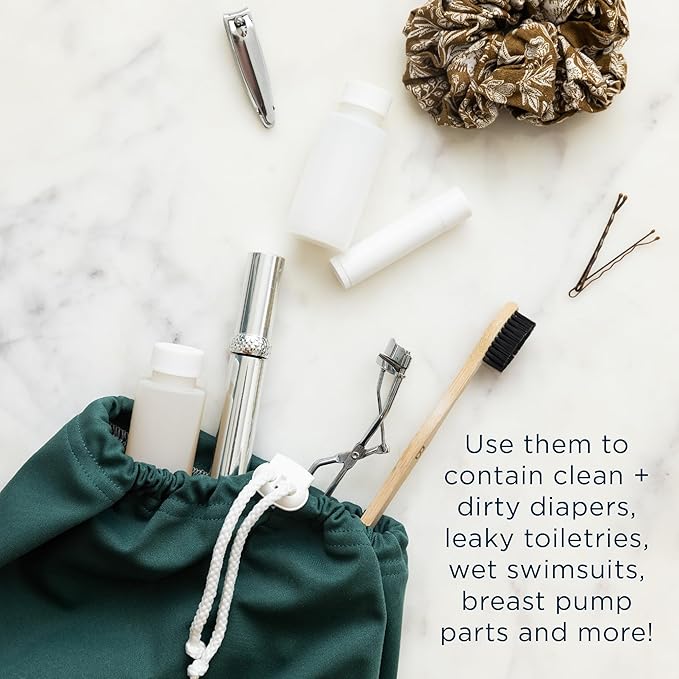 Esembly Ditty Bag Duo - Reusable Waterproof Wet Bags for Cloth Diapers, Swimsuits, Toiletries, and Snacks, Set of 2 - Windowpane + Sepia