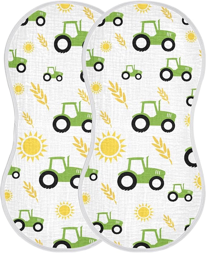 Tractor Farm Burp Cloths Baby Boys Girls Absorbent Soft Cotton Burping Cloths Rags 2 Pack