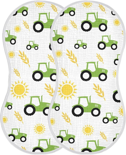 Tractor Farm Burp Cloths Baby Boys Girls Absorbent Soft Cotton Burping Cloths Rags 2 Pack