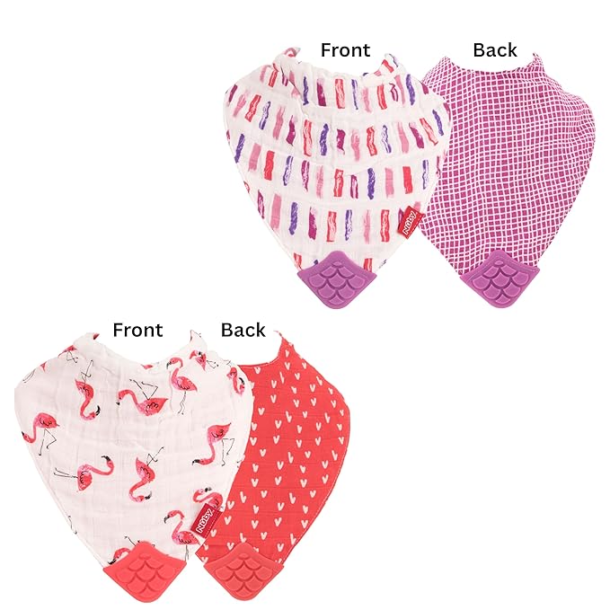 Nuby 2Piece Muslin Bandana Bib with Teether, Colors May Vary, 2 Count (Pack of 1)