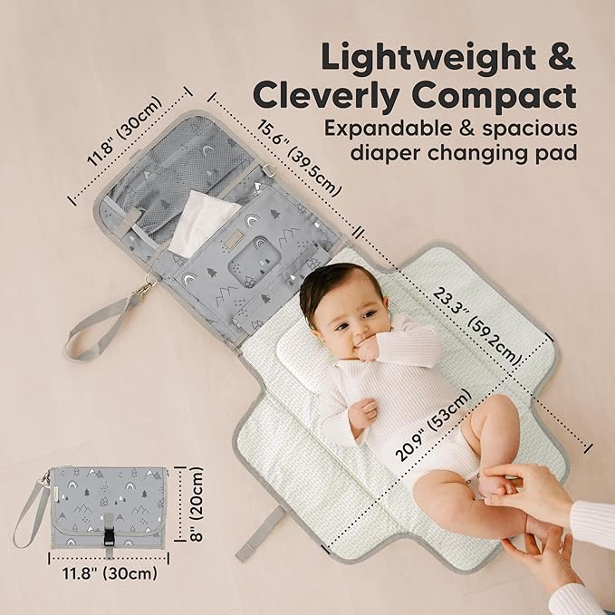 KeaBabies Portable Diaper Changing Pad, Travel, Car - Large Waterproof Baby Changing Mat, Wipeable, Padded, On The Go Travel Diaper Clutch Bag, Easy to Use Pockets for Newborn Essentials (Woodland)