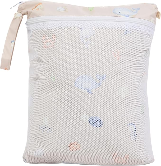 Ali+Oli Water Resistant Dual-Compartment Wet-Dry Bag for Travel, Hook to Stroller, Daycare, Diapers, Diaper Bag, Clutch Bag,15x12 inches (Undersea)
