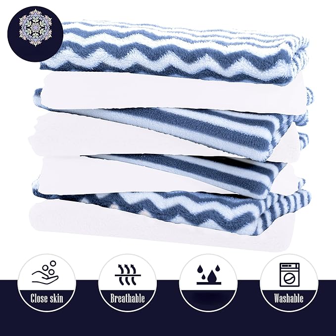 8 Pack Super Soft Baby Burp Cloths, Baby Washcloths, Ultra Absorbent Large Newborn Burping Cloth for Boy and Girl, Milk Spit Up Rags, Unisex for Baby Sensitive Skin, Navy Blue and White, 16 x 12 Inch