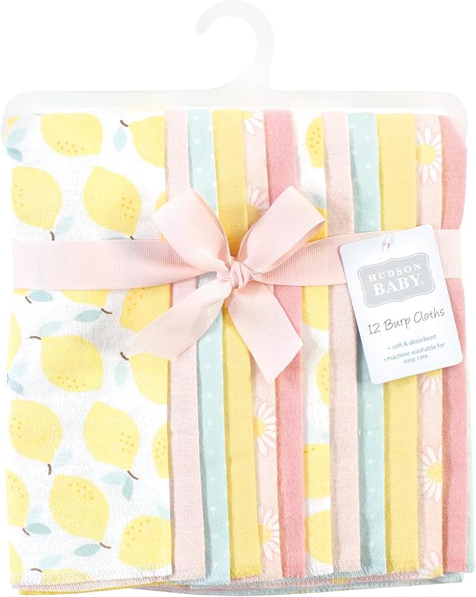 Hudson Baby Unisex Baby Cotton Flannel Burp Cloths Bundle, Lemon Daisy, One Size