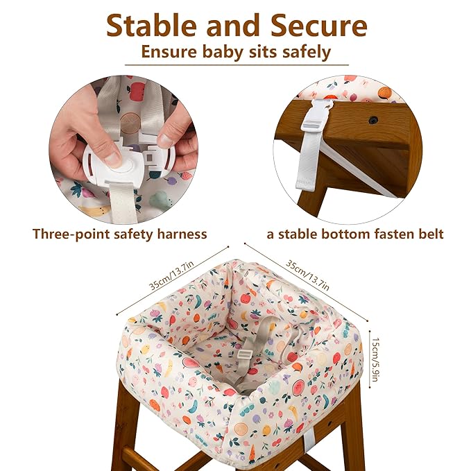 High Chair Cover for Baby Restaurant with Safety Harness Stain and Slip Resistant Waterproof Portable for Outdoor Indoor Eating White