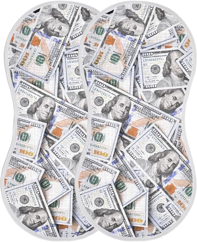 Muslin Burp Cloths for Baby Boys and Girls - 2-Pack Ultra Absorbent Money Hundred Dollar Bill Muslin Washcloths, Newborn Towel, Milk Spit Up Rags, Burp Cloth Bibs for Unisex, 22 x 11 Inch