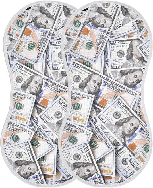 Muslin Burp Cloths for Baby Boys and Girls - 2-Pack Ultra Absorbent Money Hundred Dollar Bill Muslin Washcloths, Newborn Towel, Milk Spit Up Rags, Burp Cloth Bibs for Unisex, 22 x 11 Inch