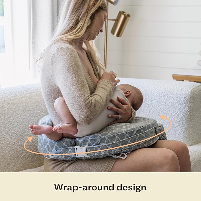 My Brest Friend Nursing Pillow - Deluxe - Enhanced Comfort w/ Slipcover - Ergonomic Design for Ultimate Breastfeeding Support For Mom & Baby - Adjustable Backrest & Handy Side Pocket, Flower Key Gray