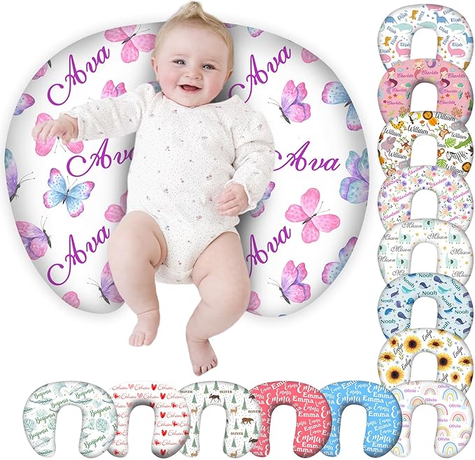 Personalized Baby Nursing Pillow Cover Custom with Name, Butterfly Theme Customized Boy & Girl Gifts