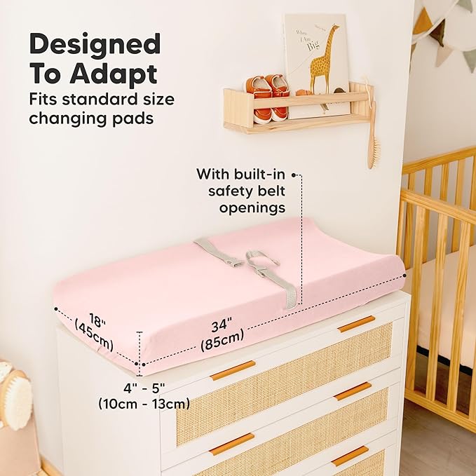 2-Pack Organic Changing Pad Covers for Girl, Boy, Neutral - 100% Cotton Changing Table Pad Cover, Soft Baby Nursery Diaper Changing Pad Sheets,Contour Changing Pads Liners,Change Pad Cover (Mist Rose)