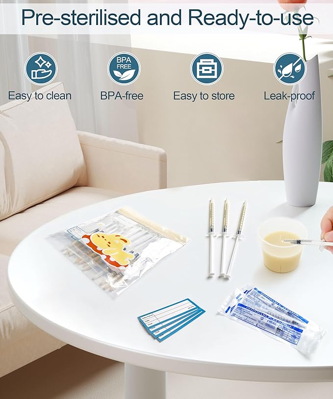 50 Sets 1mL Colostrum Syringes with Caps, Colostrum Collector Kit Include 50pcs 1mL Sterile Syringes, 1 Measuring Cup, 5 Storage Bags, 50 Labels