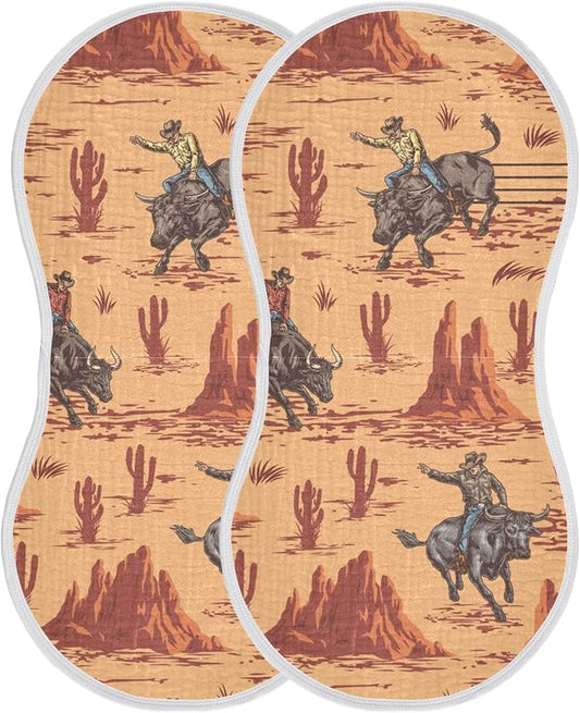 Western Cowboy Bulls Burp Cloths Baby Boys Girls Absorbent Soft Cotton Burping Cloths Rags 2 Pack