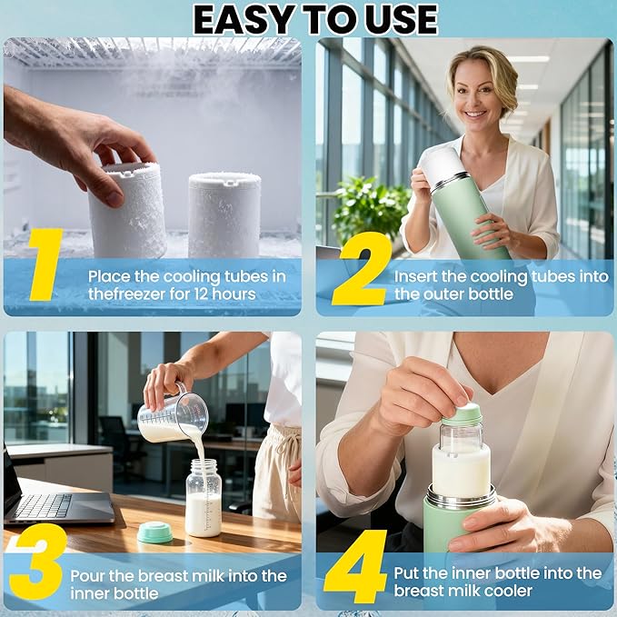 22oz Breast Milk Cooler Bottle – Portable Milk Cooler for Breastmilk, 360° Total Cooling for 24 Hours; Breastmilk Chiller with 2pcs Baby Bottles | Breastfeeding Essentials, BPA Free