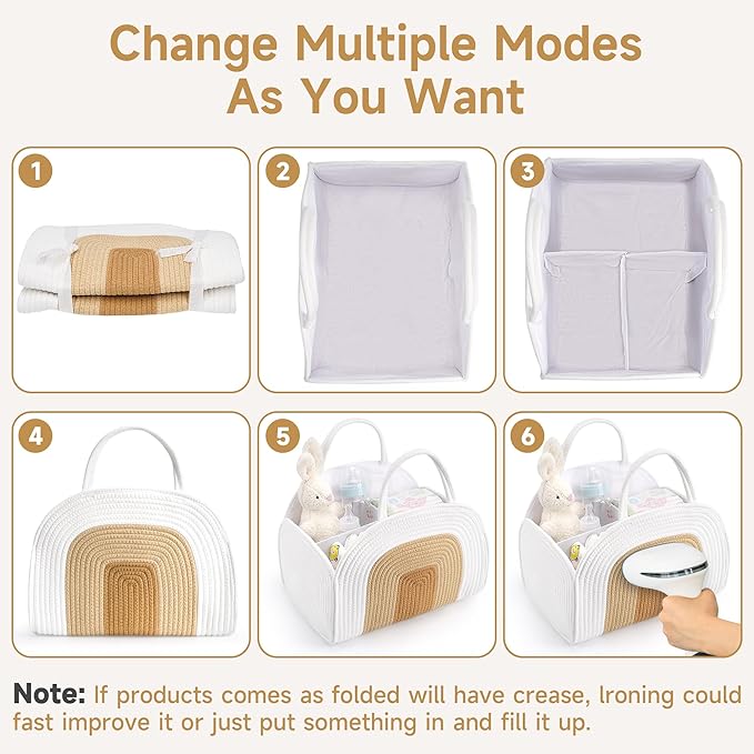 Baby Diaper Caddy Organizer, Cotton Rope Diaper Organizer for Changing Table, Sturdy Portable Nursery Baby Basket with Detachable Compartments, Baby Essentials for Newborn, Stylish Baby Shower Gifts