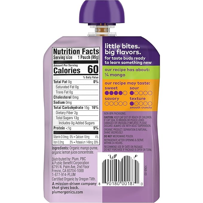 Plum Organics Stage 1 Organic Baby Food - Just Mangos - 3.5 oz Pouch - Organic Baby Food Pouch (Pack of 4)