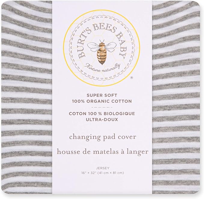 Burt's Bees Baby Unisex Baby Gift Set - Crib Sheet, Changing Pad Cover, 100% Organic Cotton Essentials Bundle