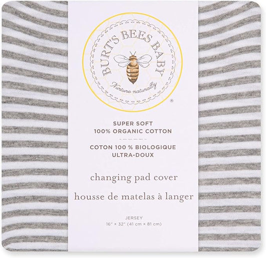 Burt's Bees Baby Unisex Baby Gift Set - Crib Sheet, Changing Pad Cover, 100% Organic Cotton Essentials Bundle