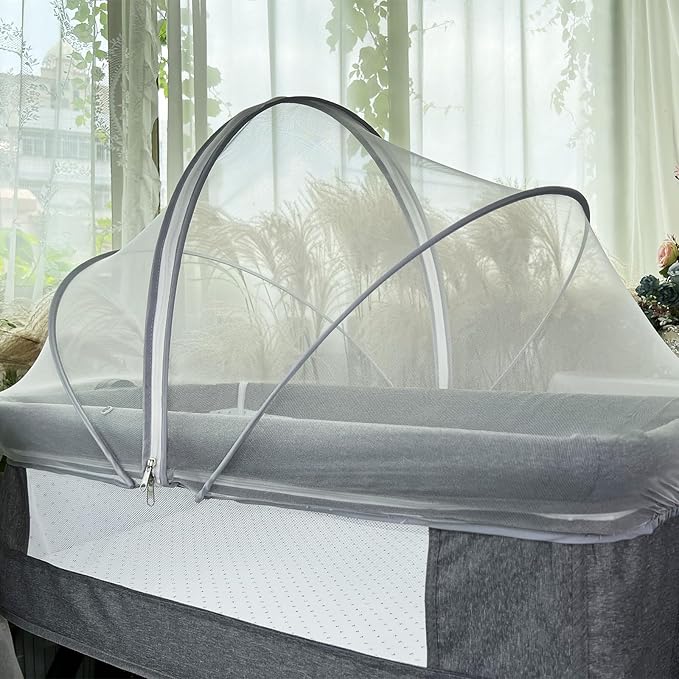 Bassinet Cover Mosquito Net for Babies to Keep Insects/Bugs/Cats Out, Toddler Bassinet/Bedside Sleeper/Crib Net with Two-Way Zippers & Storage Bag, Breathable Mesh Holes, White