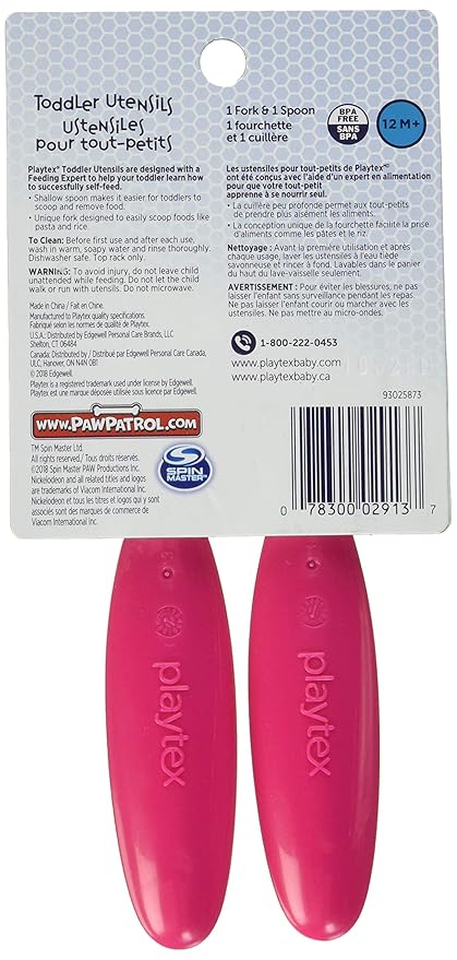 Playtex Mealtime Paw Patrol Utensils for Girls Including 1 Spoon and 1 Fork(Pack of 1)