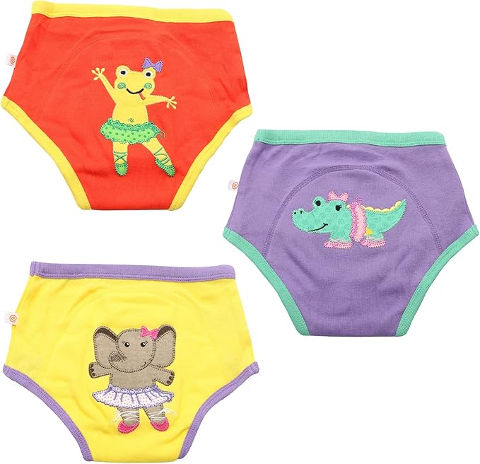 ZOOCCHINI Toddler 3-Pack Potty Training Pants - Soft Organic Cotton Underwear with Absorbent Padding and Fun Designs, Ballerina Gals, 3-4 Years,
