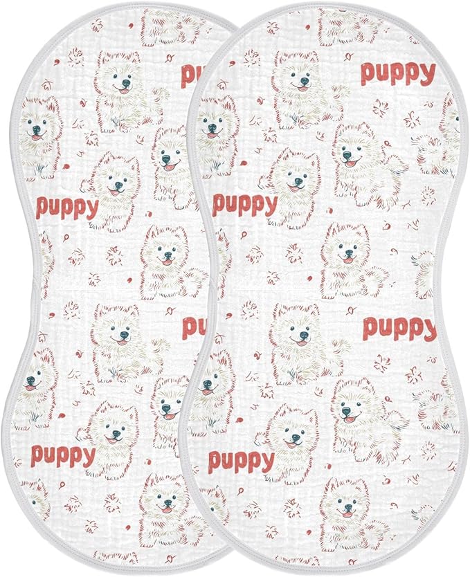 vvfelixl Cute Puppy Samoyed Burp Cloths for Baby Boy Girls Baby Washcloths Burp Rags 1 Pack