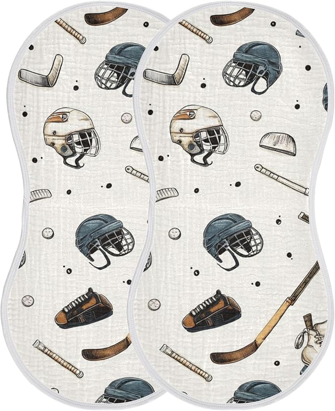 Vintage Ice Hockey Balls Burp Cloths Baby Boys Girls Absorbent Soft Cotton Burping Cloths Rags 2 Pack