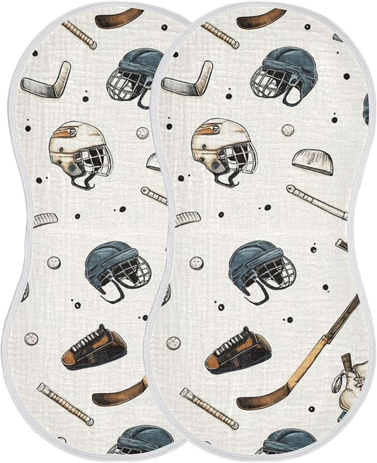 Vintage Ice Hockey Balls Burp Cloths Baby Boys Girls Absorbent Soft Cotton Burping Cloths Rags 2 Pack