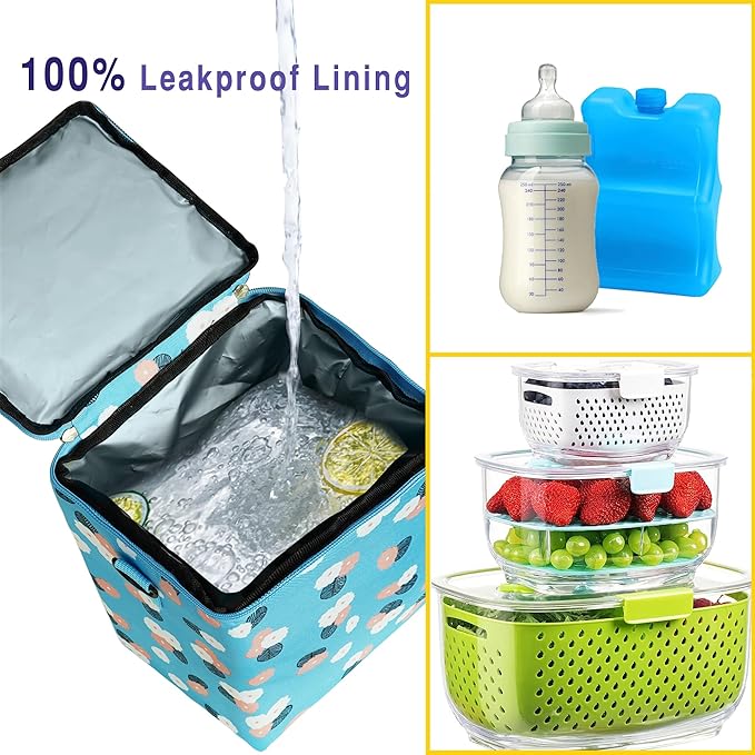 Breastmilk Cooler Bag with Ice Pack Fits 4 Baby Bottles Up to 9 Ounce Insulated Baby Bottle Bag Breast Milk Cooler on The Go with Strap Baby Bottle Cooler Bag for Nursing Mom Daycare or Travel
