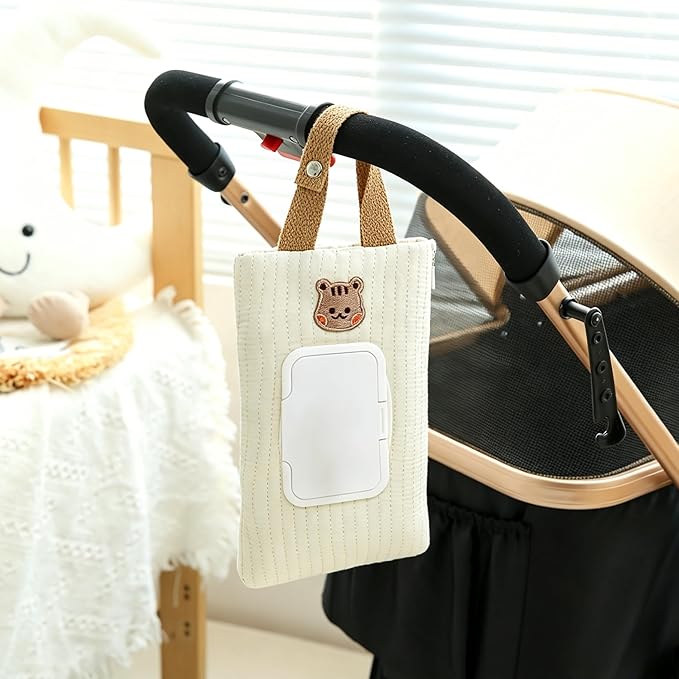 Quilted Baby Wipe Holder Floral Diaper Pouch Portable Quilted Wipes Bag for Car, Stroller