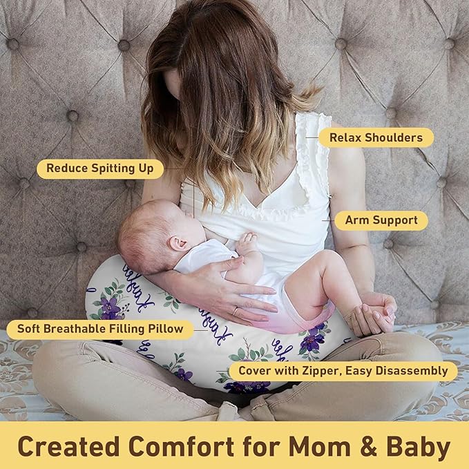 Dyoart Baby Nursing Pillow Cover,Personalized Soft Nursing Covers,Custom Name Breastfeeding Pillow Cover for Bottle Feeding,Gifts for Infant Boys Girls(23"x19"x5.5")(one Size)