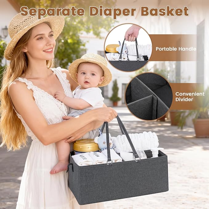 Orzbow Baby Diaper Caddy Cart Organizer and Storage | 4 Tier Baby Rolling Cart with Dividers and Drawers, Metal Rolling Utility Cart for Nursery, Bedroom, Changing Table & Crib, Easy to Assemble, Grey