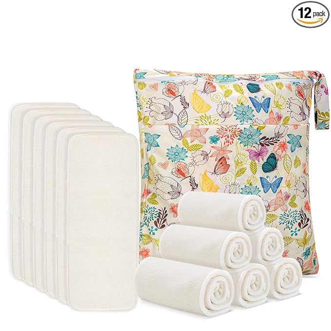 Damero 5-Layer Reusable Diapers Baby Inserts, 12PCS Cloth Diaper Inserts with an Extra Storage Bag