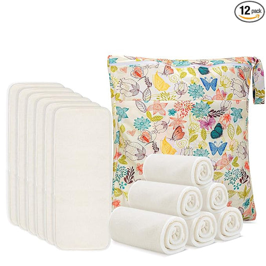 Damero 5-Layer Reusable Diapers Baby Inserts, 12PCS Cloth Diaper Inserts with an Extra Storage Bag