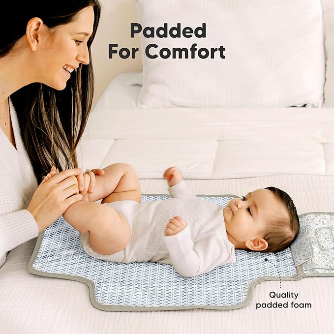 KeaBabies Portable Diaper Changing Pad, Travel, Car - Large Waterproof Baby Changing Mat, Wipeable, Padded, On The Go Travel Diaper Clutch Bag, Easy to Use Pockets for Newborn Essentials (Prairie)