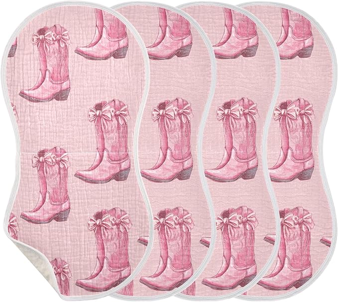 Western Cowgirls Boots Pinks Burp Cloths Baby Boys Girls Absorbent Soft Cotton Burping Cloths Rags, 4 Pack