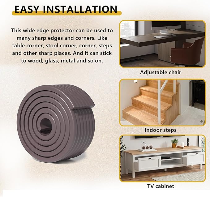 6.5ft Baby Edge Corner Protector, Extra Thick Soft Foam Padding with Strong Adhesive Double Sided Tape, Safety Guards for Sharp Edges of Tables, Desks, Beds, Cabinets Fireplace for Home/Nursery(Brown)