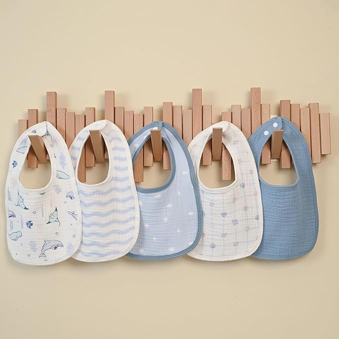 GLLQUEN BABY Muslin Drool Bibs for Boys Girls 6 Pack, Adjustable Baby Bibs for Drooling and Teething, Soft Cotton Baby Bandana Bib for Newborn Feeding Essentials (Ocean Whimsy)