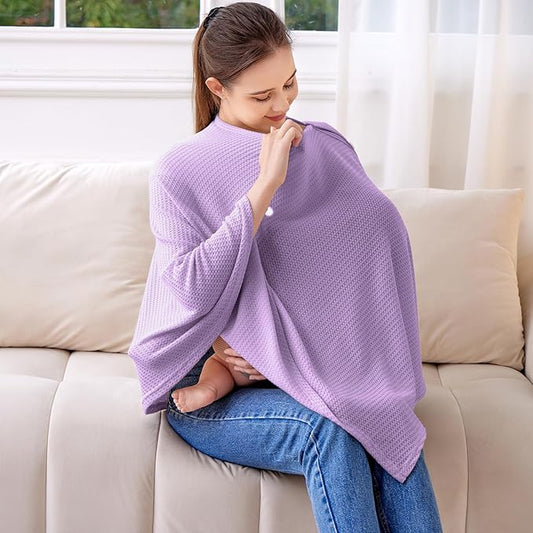 Knit Nursing Cover for Baby Breastfeeding, Breathable and Soft, Wide Neck with Stretch for Easy View (Purple)