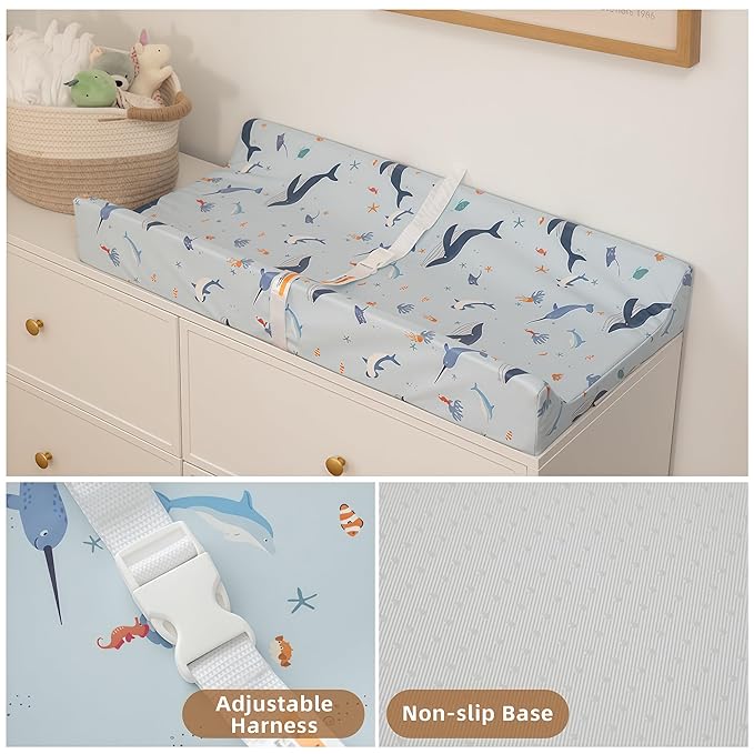 Baby Changing Pad Diaper Changing Pads for Babies Non-Slip Wipeable Changing Mat for Dresser and Table PU Cover with Cute Animal Patterns