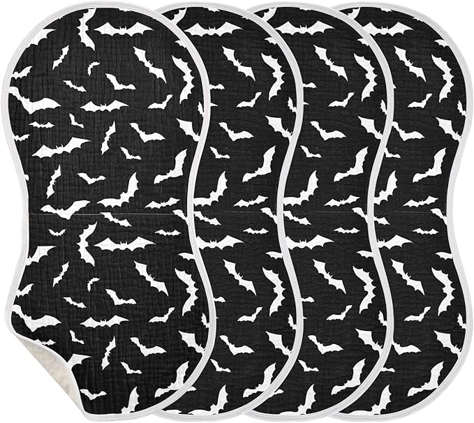 Muslin Burp Cloths for Baby Boys and Girls - 4-Pack Ultra Absorbent Halloween Bats Muslin Washcloths, Newborn Towel, Milk Spit Up Rags, Burp Cloth Bib for Unisex, 22 x 11 Inch