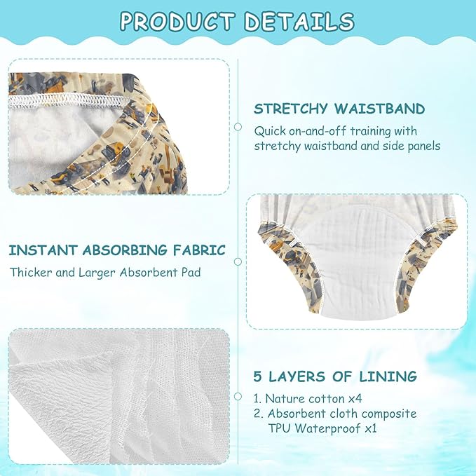 Baby Boys Potty Training Panties Reusable Underwear Briefs for Toddler 2T Construction Scene Concrete Mixer Truck