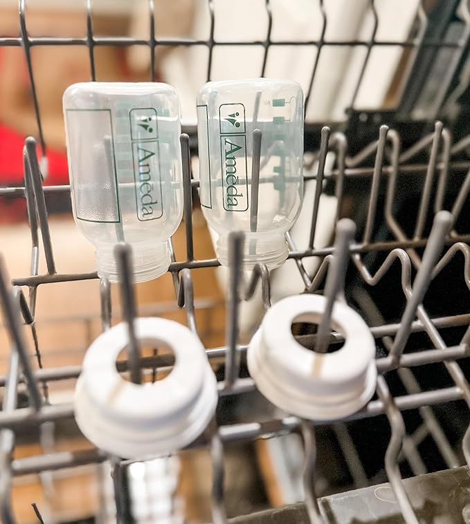 Ameda Breast Milk Storage Bottles Includes: (4) 4oz. Bottles with (4) 2-Piece Lock-Tight Caps, for Breast Milk Storage, Fits with Ameda Brand Pumps, Finesse & Most Standard Breast Pump Kits
