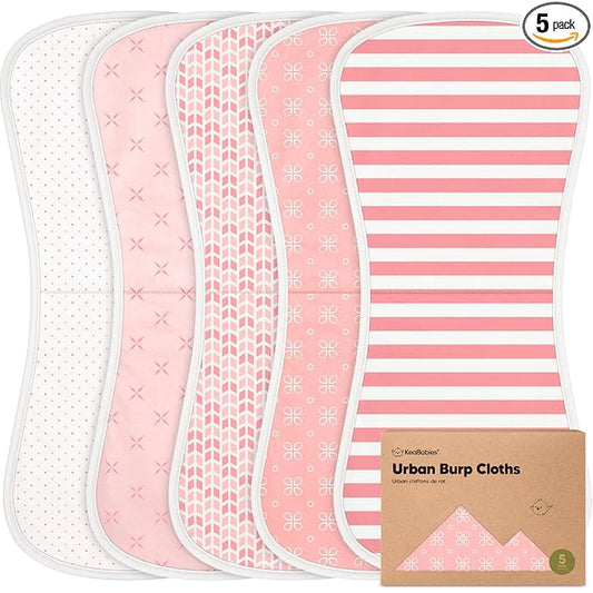 Organic Burp Cloths Baby Boy & Girl - 5-Pack Super Absorbent Cotton Burping Cloths for Babies, Soft & Plush Newborn Spit Up Rags, Infant Towels for Milk Spit Up, Unisex, Large 21" x 10" (Blush)