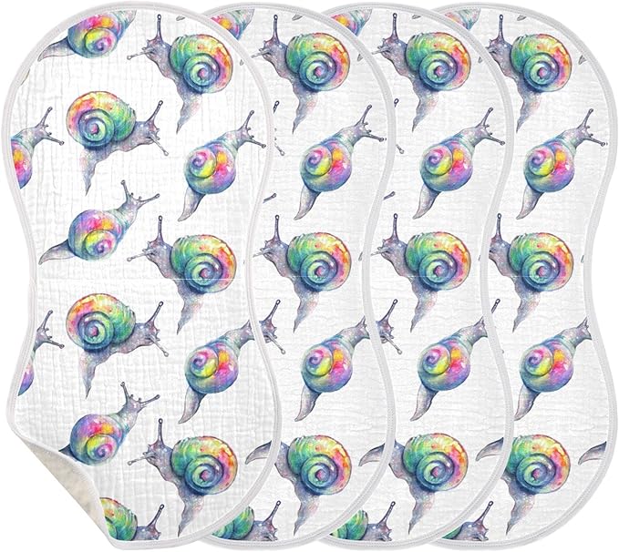 Rainbow Snails Pattern Colorful Shells Muslin Burp Cloths for Baby 4 Pack 100% Cotton Baby Washcloths Bibs for Boy Girl